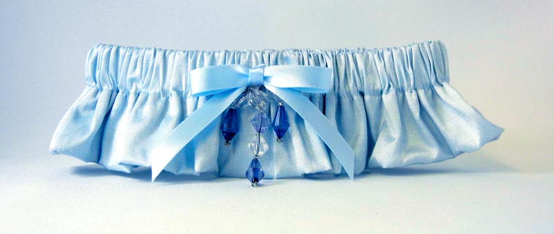 Blue Silk Garter with Beaded Jewel Applqiue